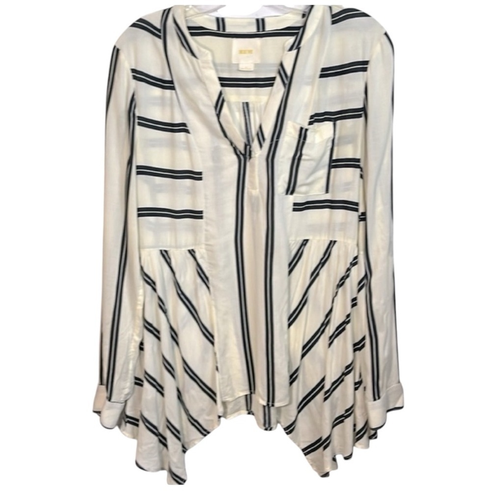 🦃ANTHROPOLOGIE MAEVE Striped Rayon Tunic in Cream & Black Sz Small boho GUC
